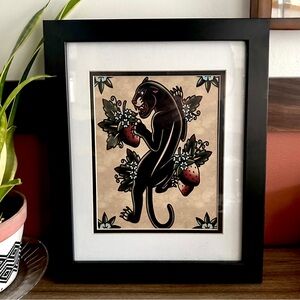 Traditional Black Panther Tattoo Art Canvas Art Print Matted Framed Wall Art